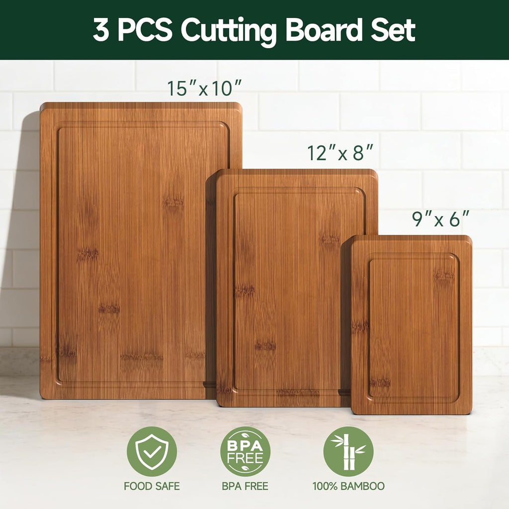 Juego de 3 tablas de cortar de bambú carbonizado profundo para coci...