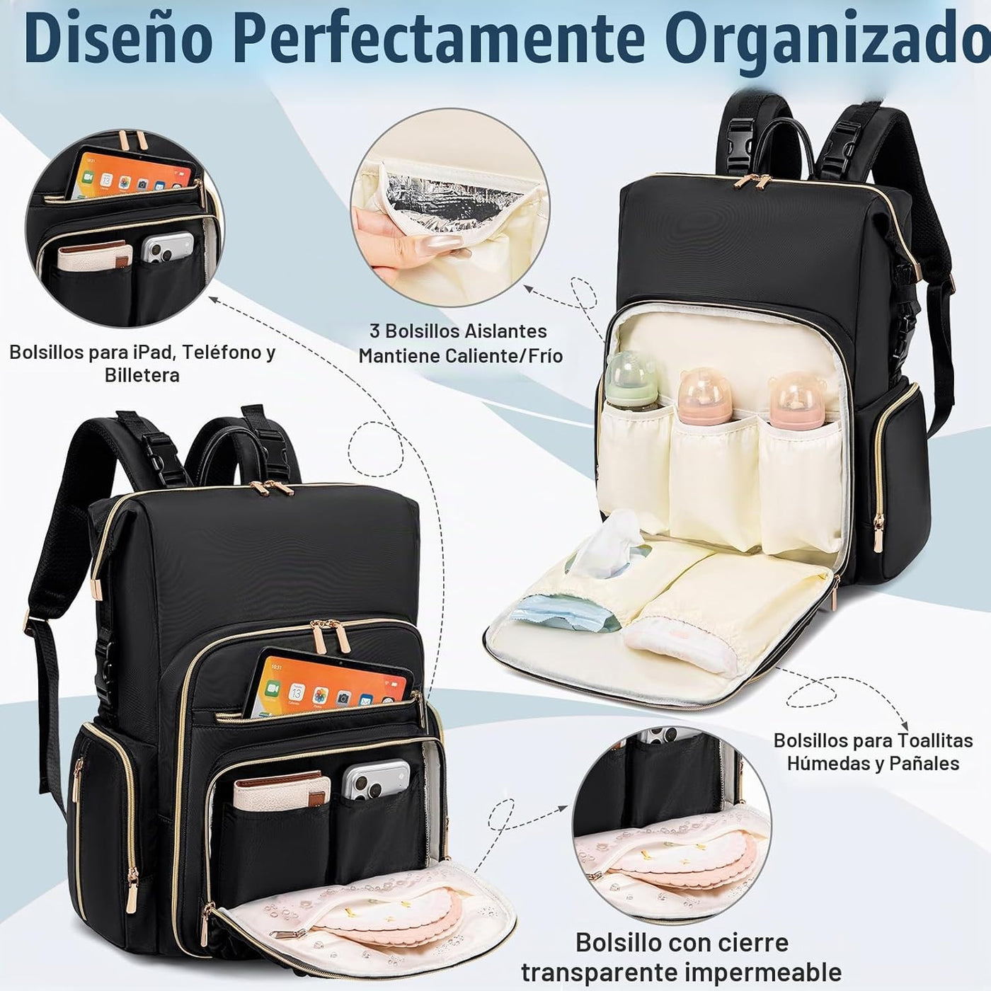 Tealari Mochila de pañales convertible 4 en 1, bolsa de pañales gra...