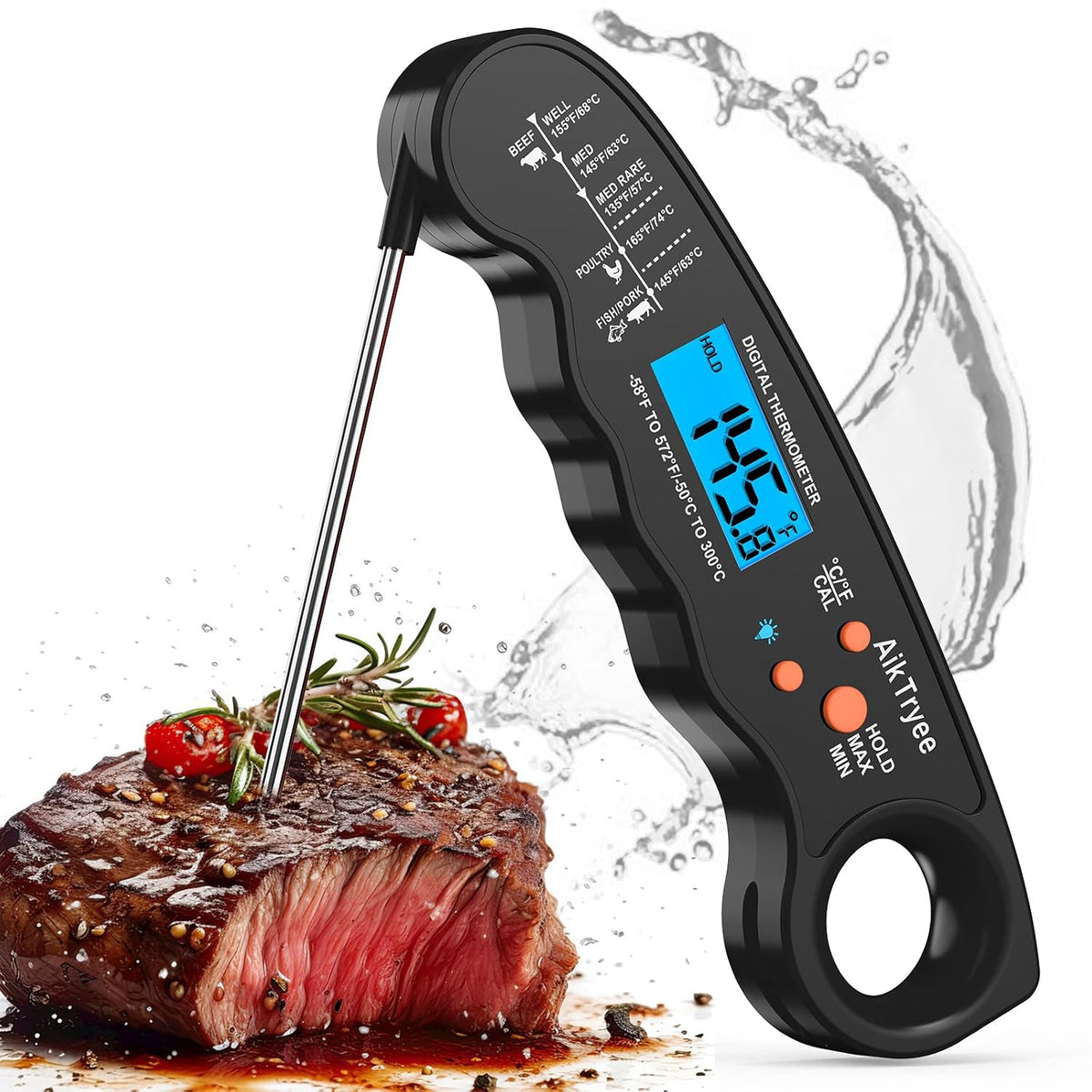 AikTryee Termómetro digital de lectura instantánea para carne, coci...