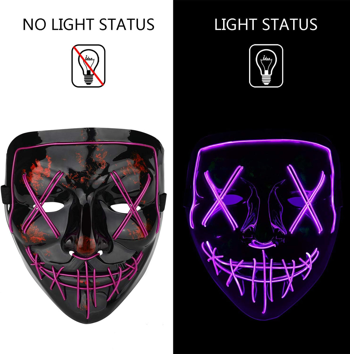 Poptrend Máscara de Halloween con luz LED para festivales, cosplay,...