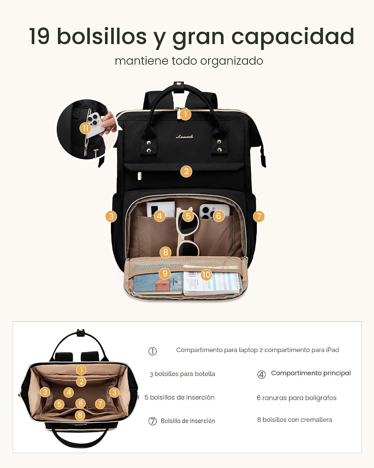 LOVEVOOK - Mochila de computadora portátil para mujer con bolsillo...
