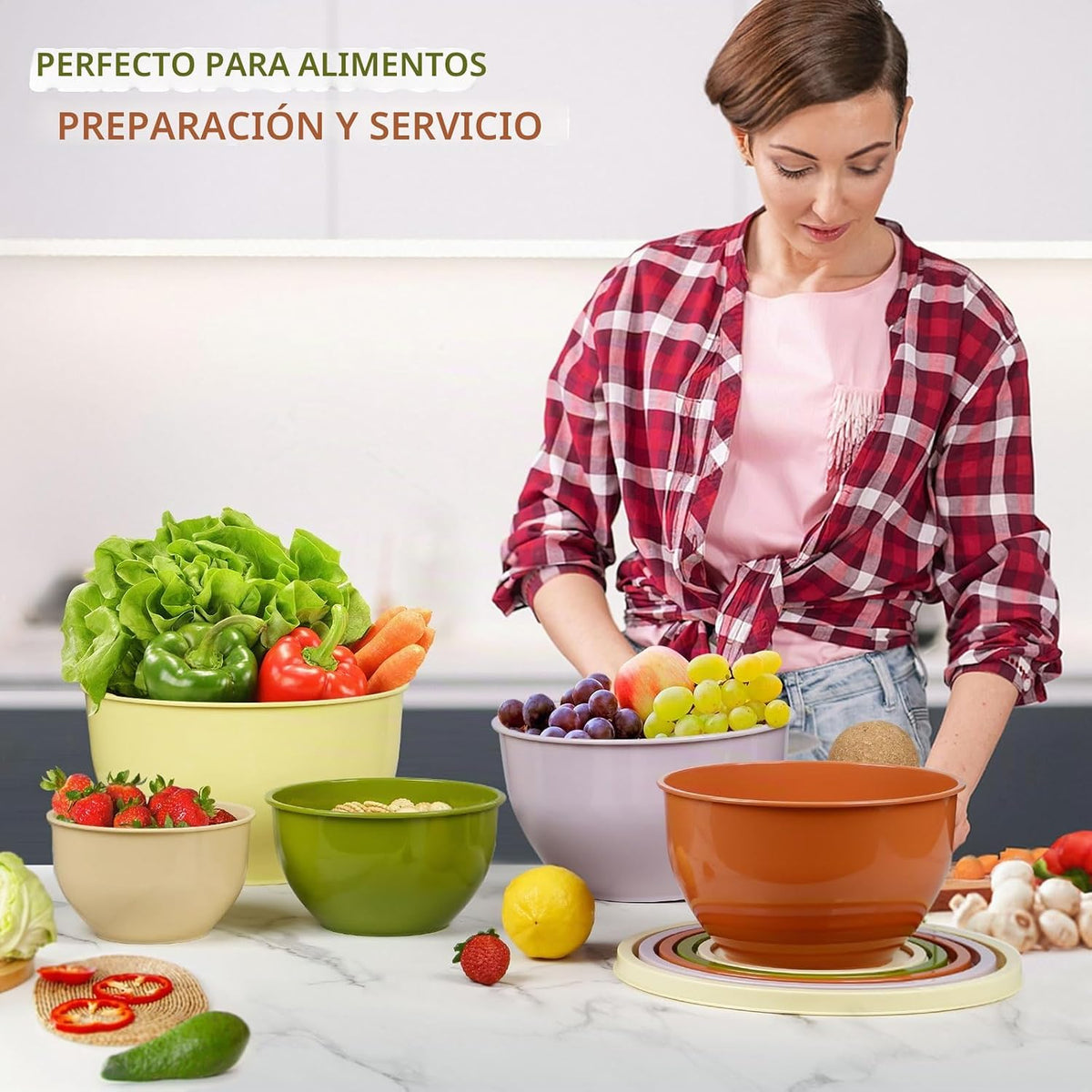 Greentainer Juego de cuencos de plástico con tapas para cocina, cue...