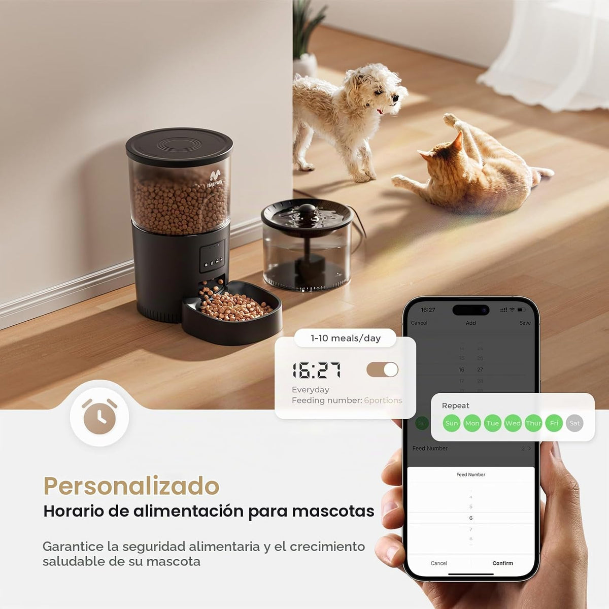IMIPAW Alimentador automático para gatos 5G WiFi y dispensador de a...