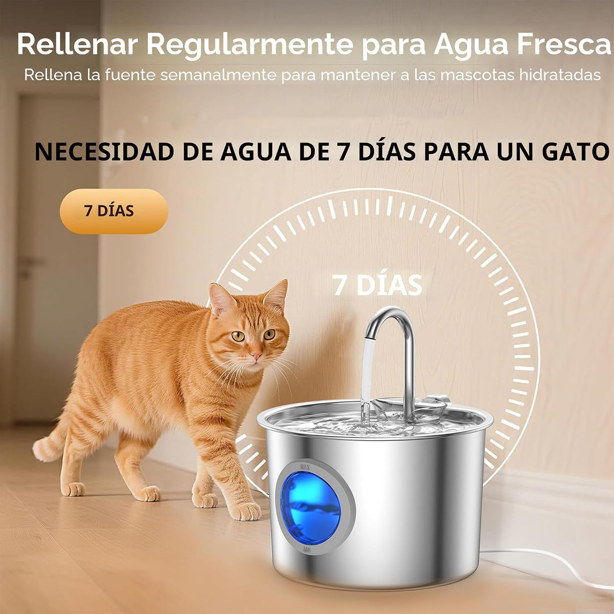 Fuente de agua para gatos de acero inoxidable 304 avanzado 2.2L\/74...