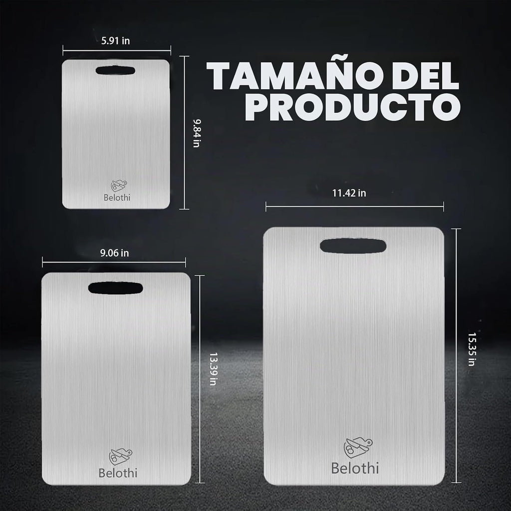 Juego de 3 tablas de cortar de acero inoxidable, tablas de cortar n...