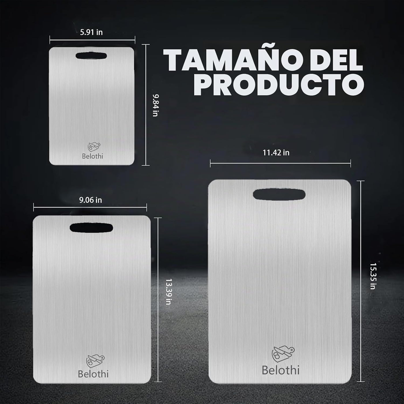 Juego de 3 tablas de cortar de acero inoxidable, tablas de cortar n...