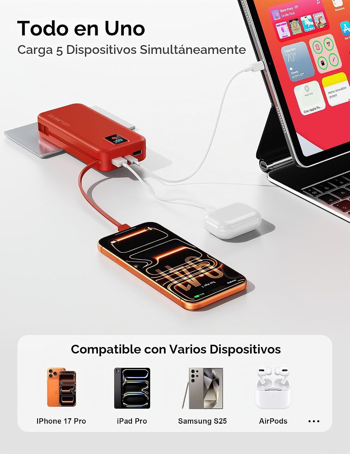 Rngsnoy Cargador Portátil 20000mAh 22.5W w\/Cable incorporado y enc...
