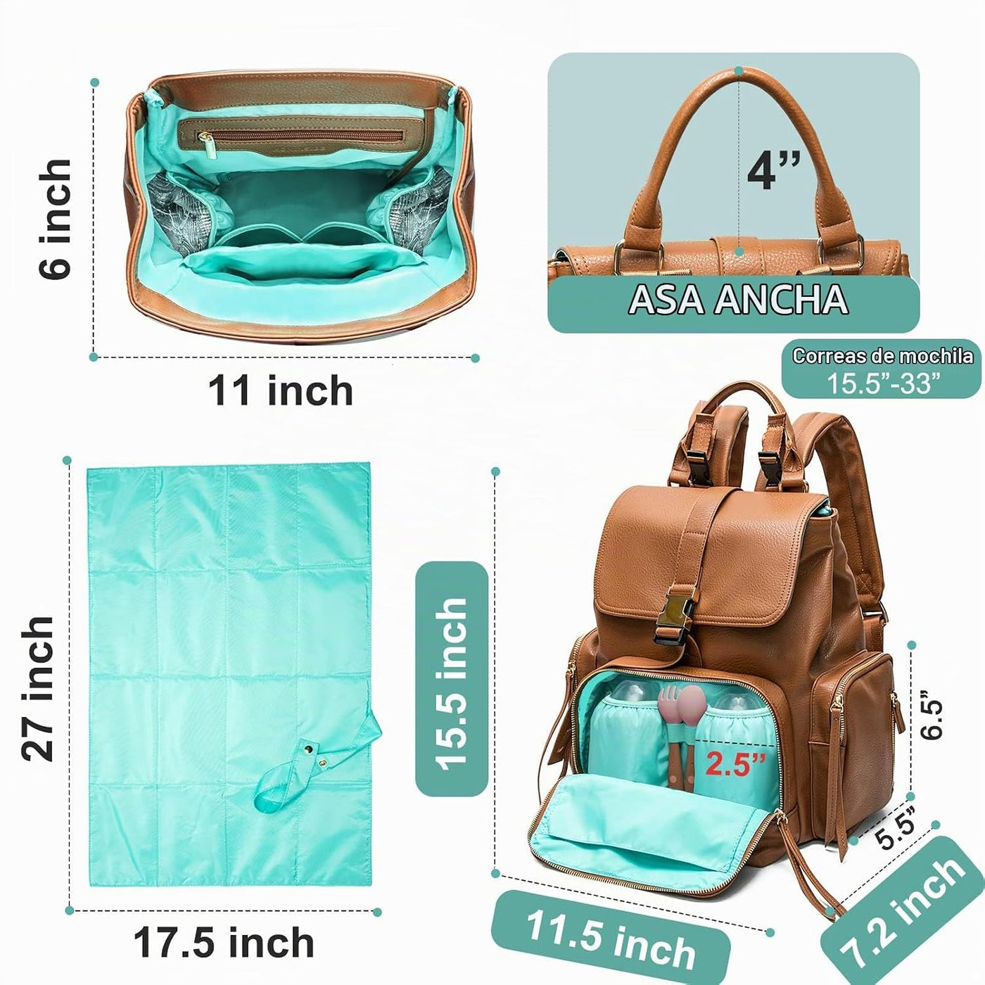 MOMINSIDE Bolsa de pañales Mochila de cuero Bolso de bebé pañaleras...