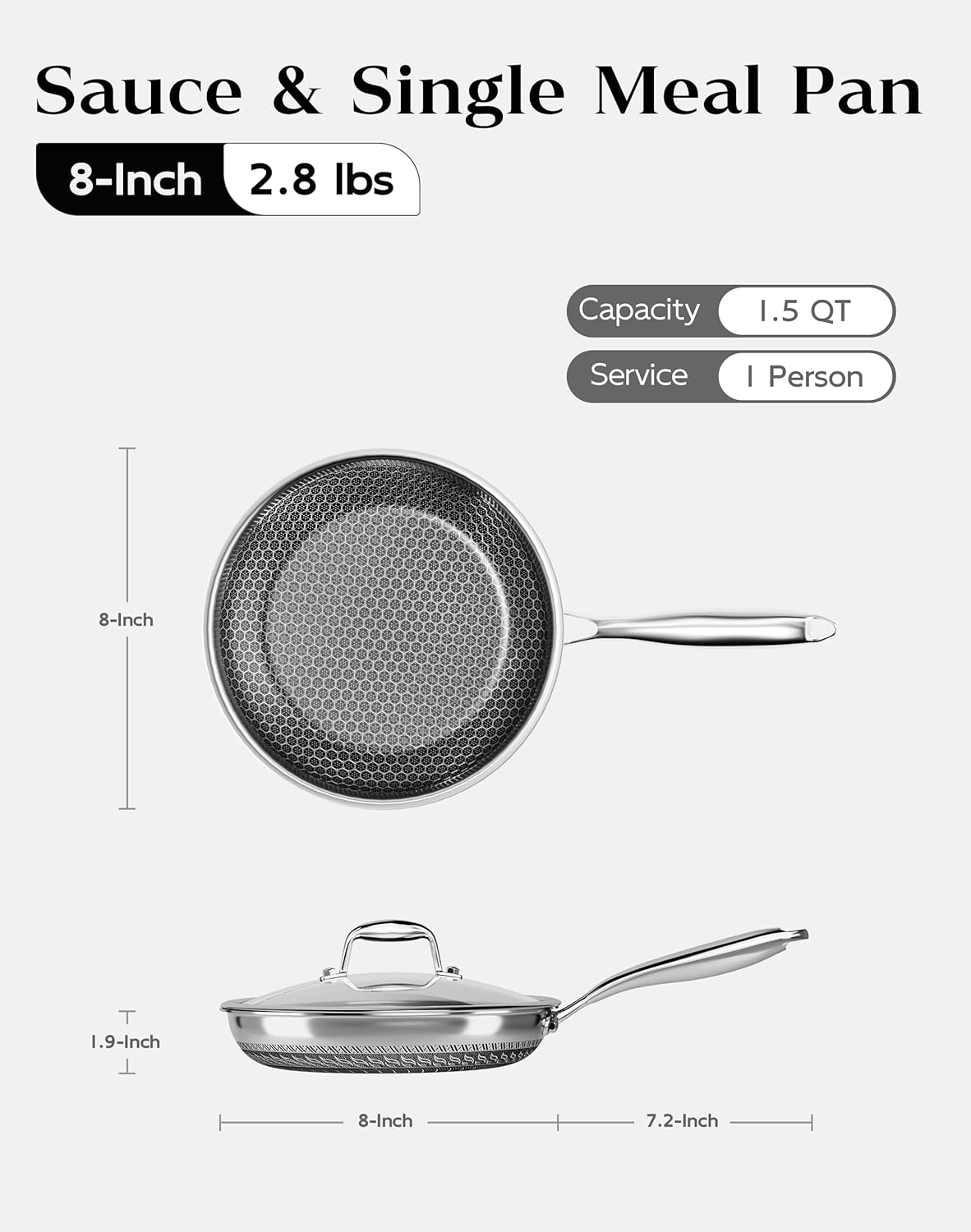 XBM Honeycomb - Sartén antiadherente de acero inoxidable con tapa d...