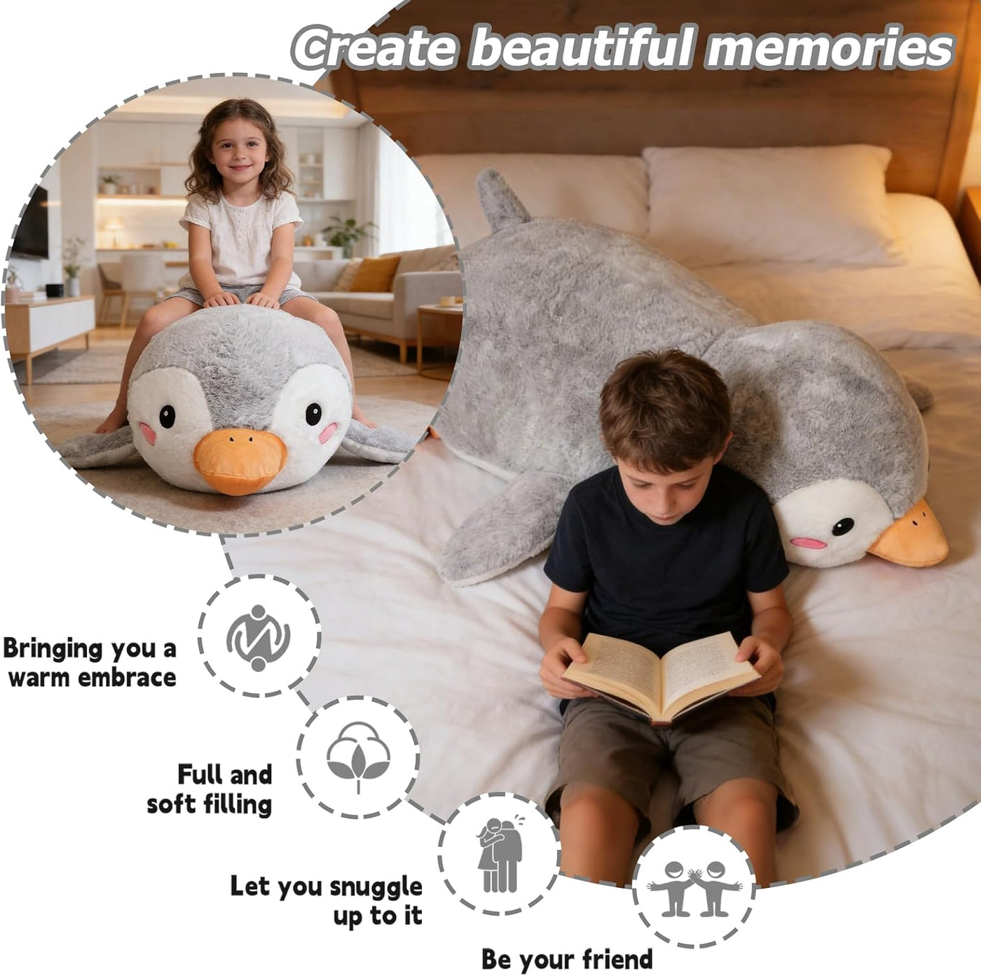 ZBLX Peluche de pingüino gigante, animal de peluche grande de pingü...