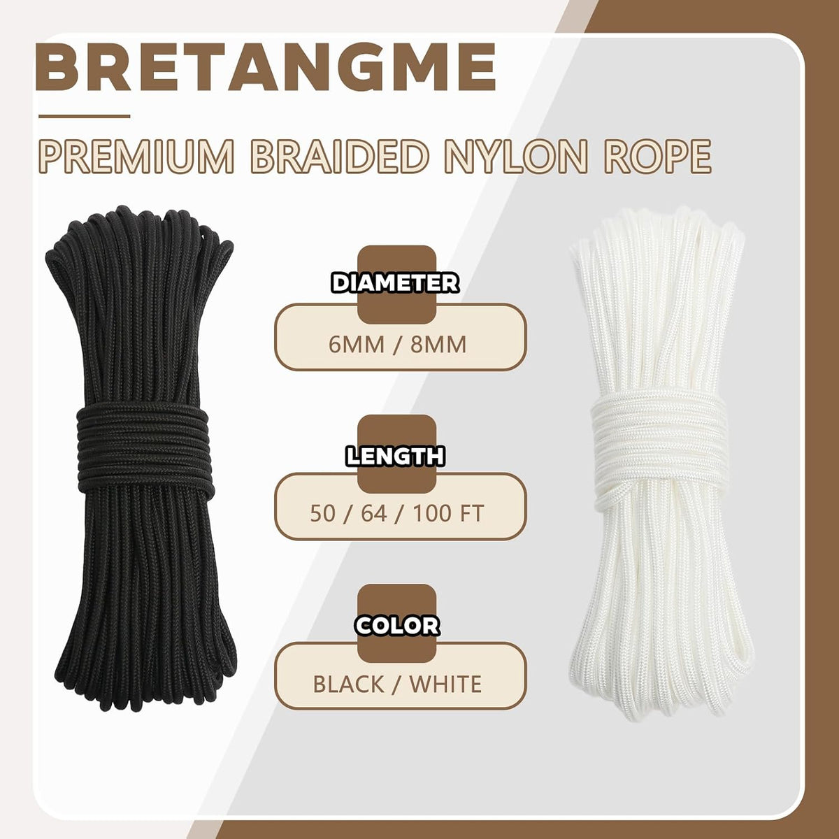 BRETANGME Cuerda de nailon de 1\/4 de pulgada × 100 pies para tende...