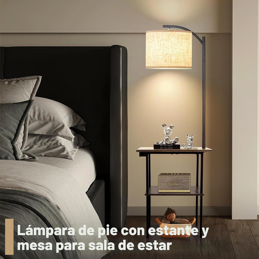 PESRAE Lámpara de pie con mesa, mesas auxiliares con estación de ca...