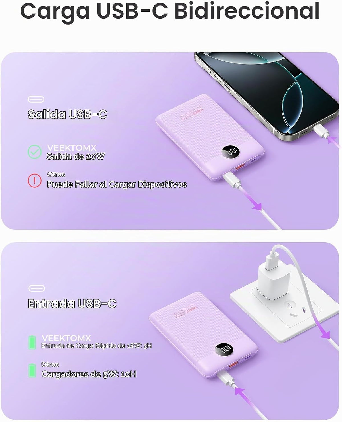Cargador portátil de 10000 mAh, batería ultradelgada de carga rápid...