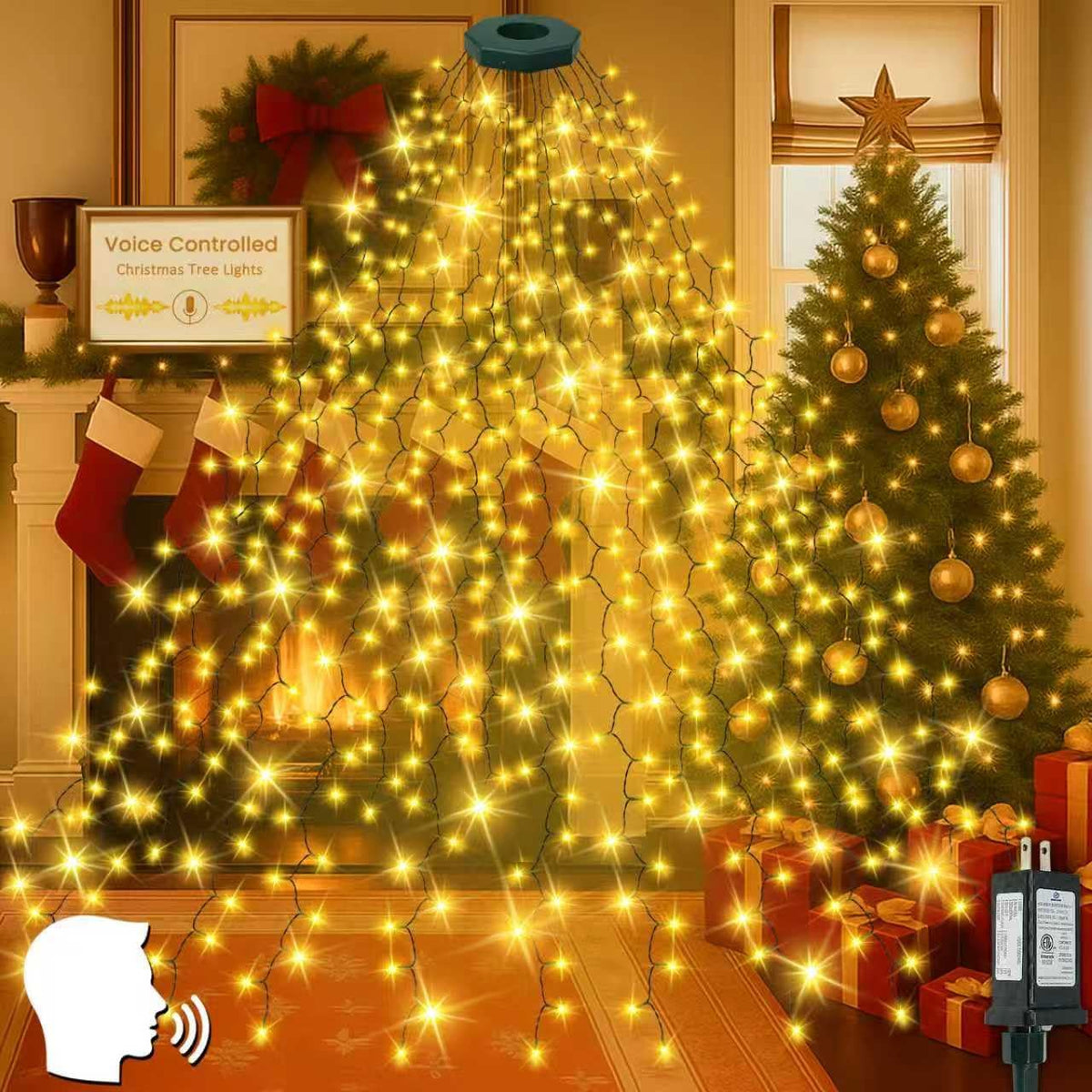 Luces de árbol de Navidad fáciles de 480 LED, control de voz de 8 p...