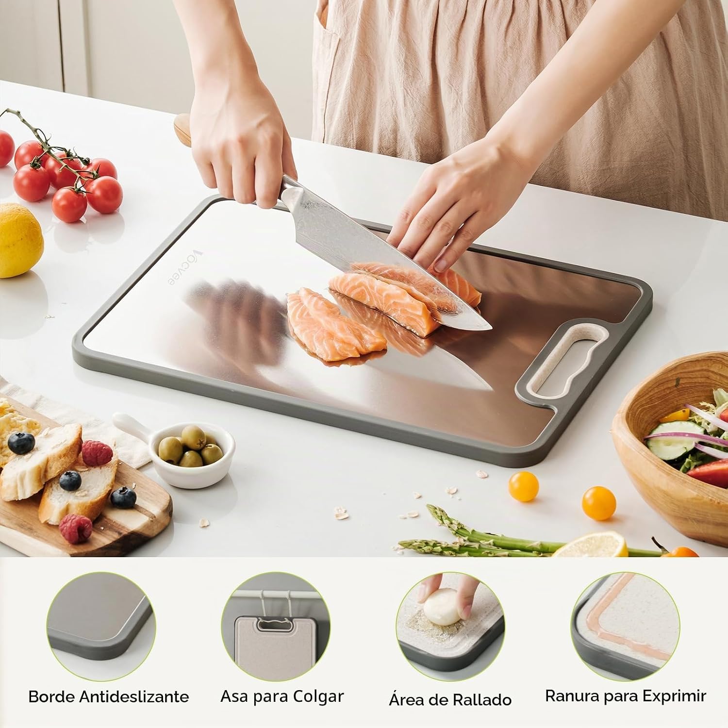 Vocvee 1 tabla de cortar de titanio para cocina, tabla de cortar de...