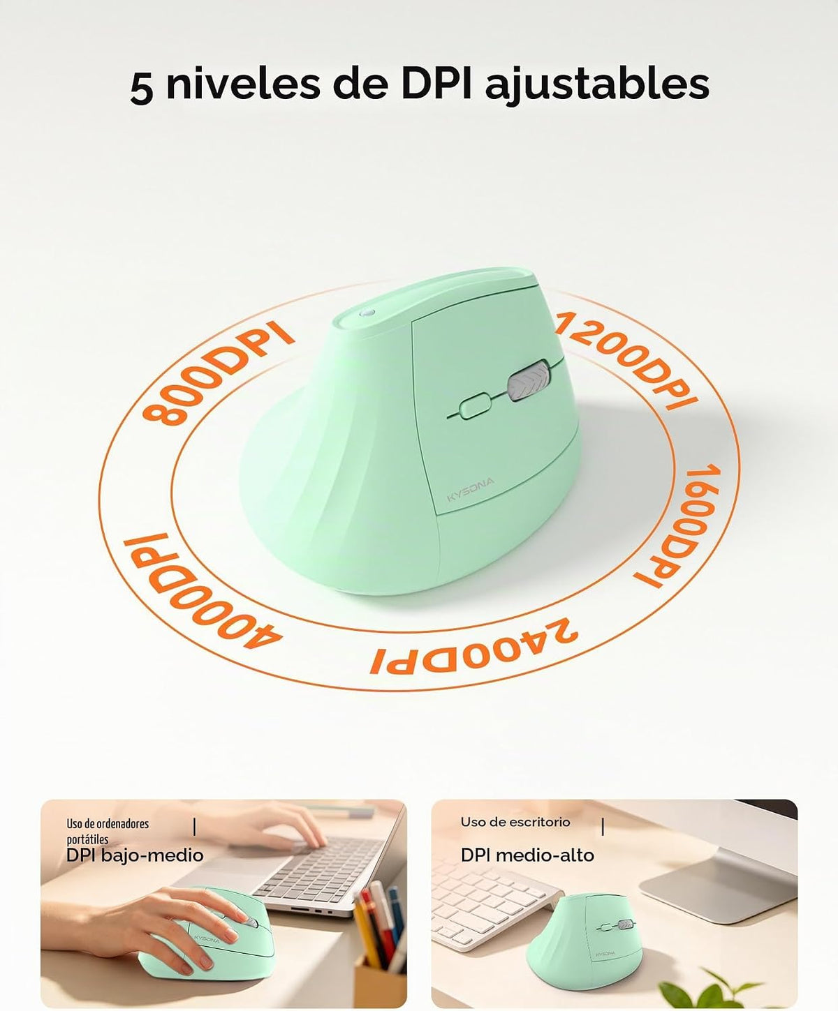 KYSONA Ratón de torre inalámbrico ergonómico de 57°, mouse Ergo sil...
