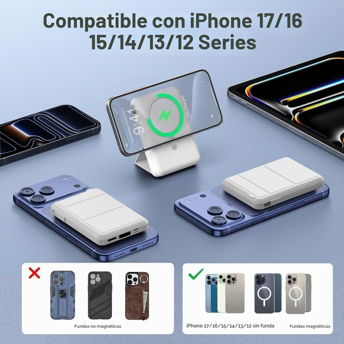 Azmuth para cargador portátil MagSafe, banco de energía magnético d...