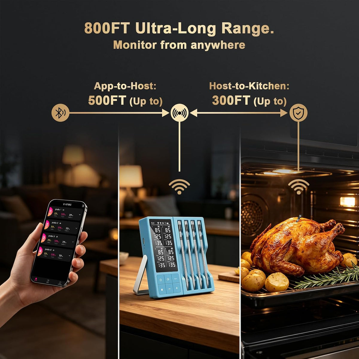 Termómetro digital inalámbrico para carne de 800 pies para barbacoa...