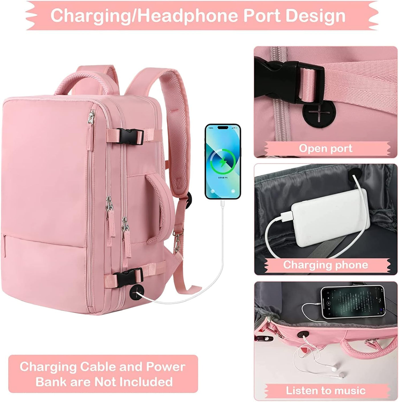 Hanples Mochila de viaje para mujer, mochila impermeable para lapto...