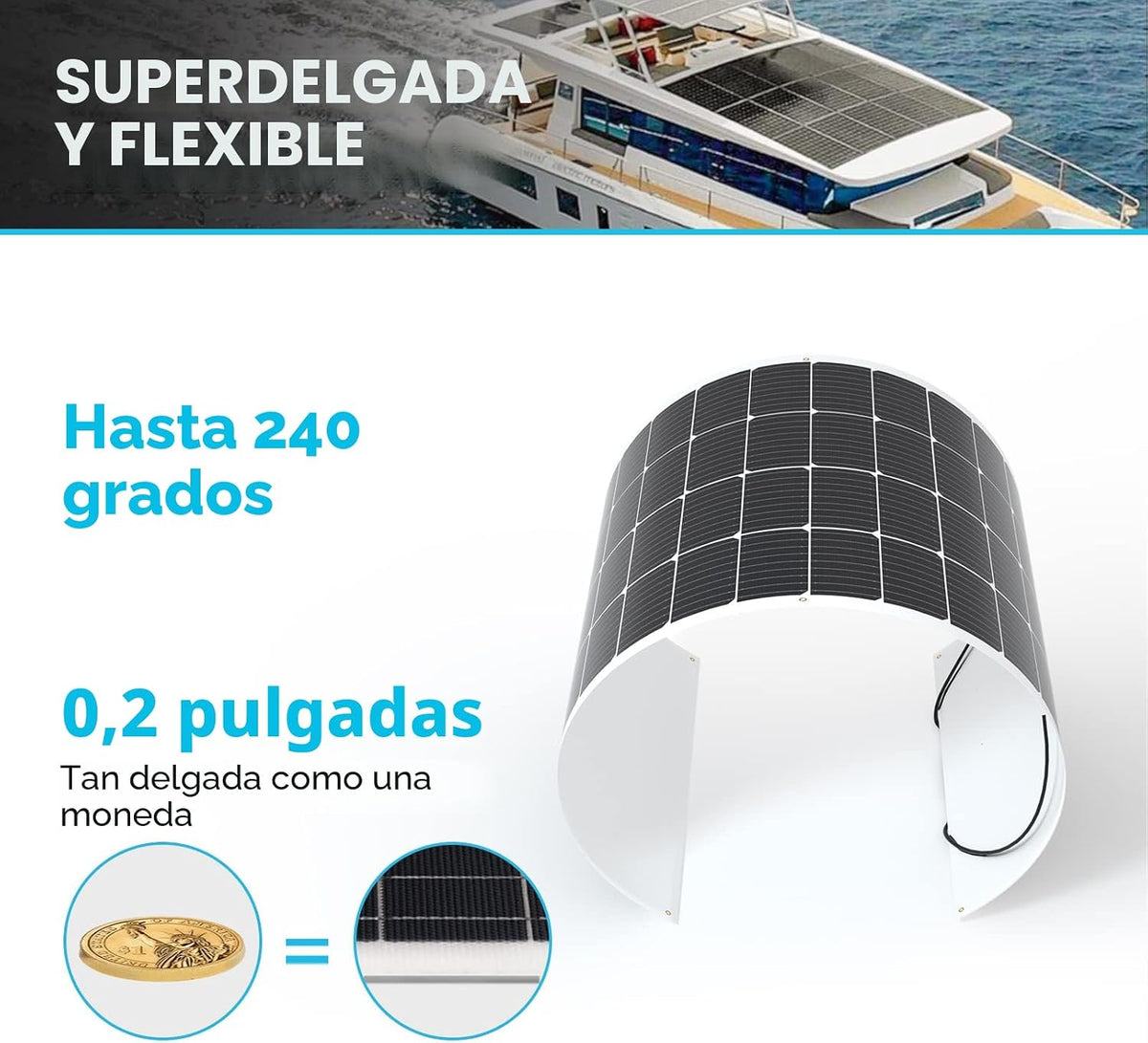 Panel solar flexible Renogy de 200 vatios, 240°, ultra flexible y f...