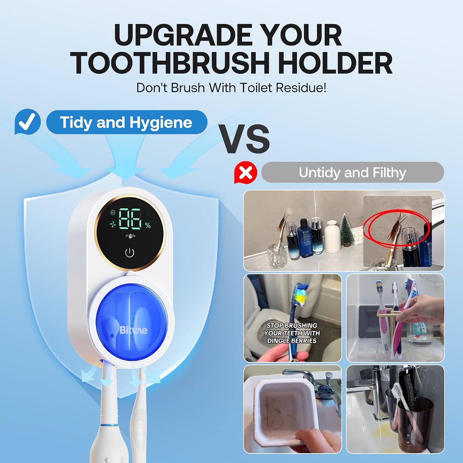 Bitvae - Soporte para cepillo de dientes mejorado para baño 2.0 con...