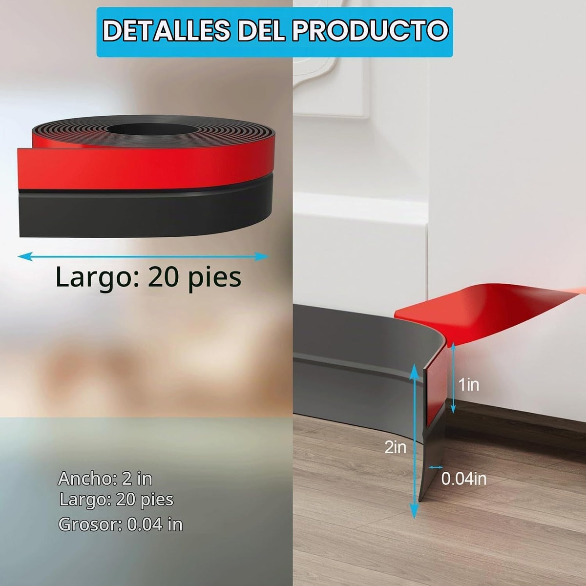 Pluden - Burlete de silicona de 2 pulgadas x 20 pies, sello autoadh...