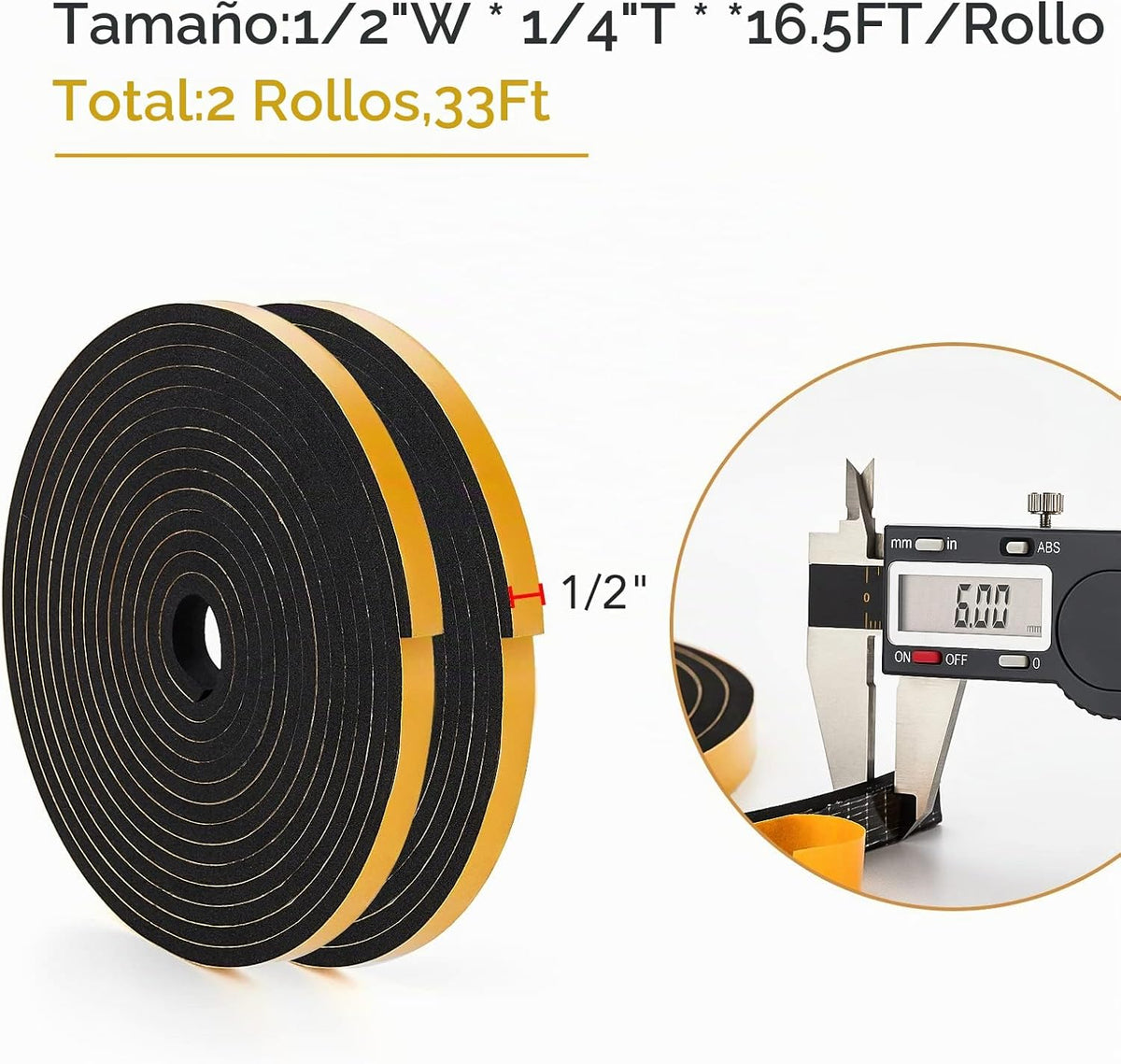 Burlete Sellador para Puerta de 33 Pies - 1\/2" de Ancho X 1\/4...
