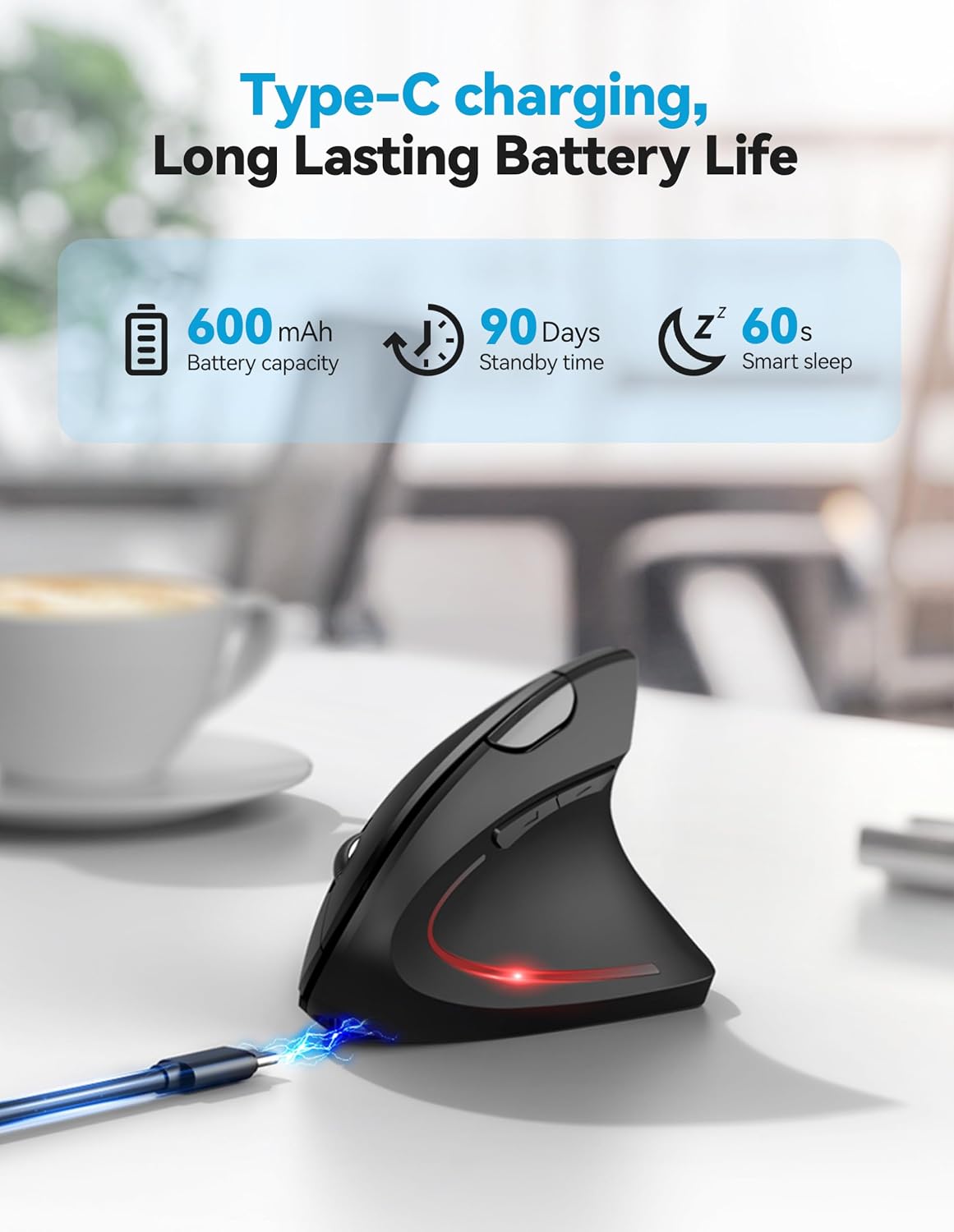 TECKNET Ratón ergonómico vertical con Jiggler Bluetooth recargable...