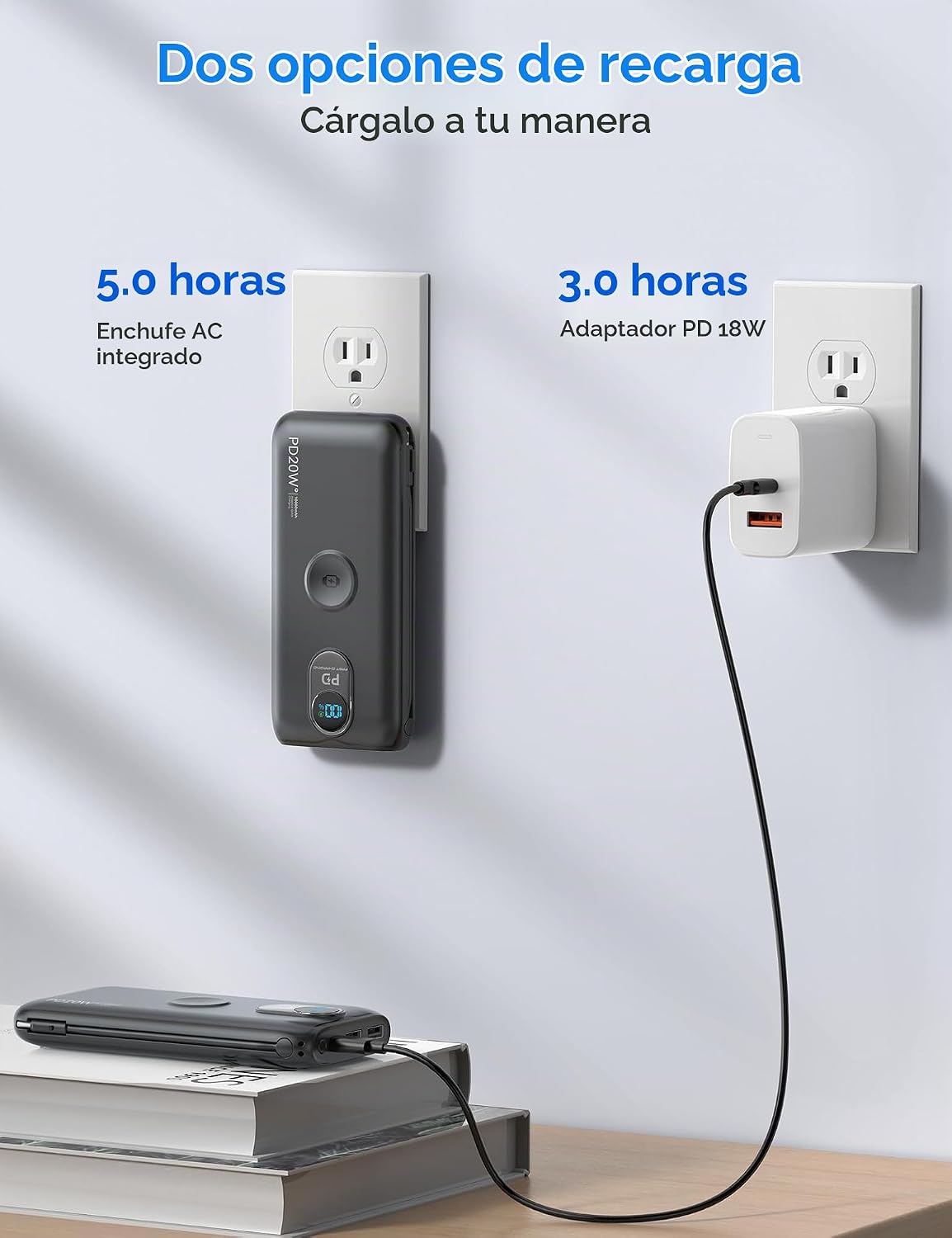 Cargador portátil Power Bank 10000mAh PD20W con cables incorporados...