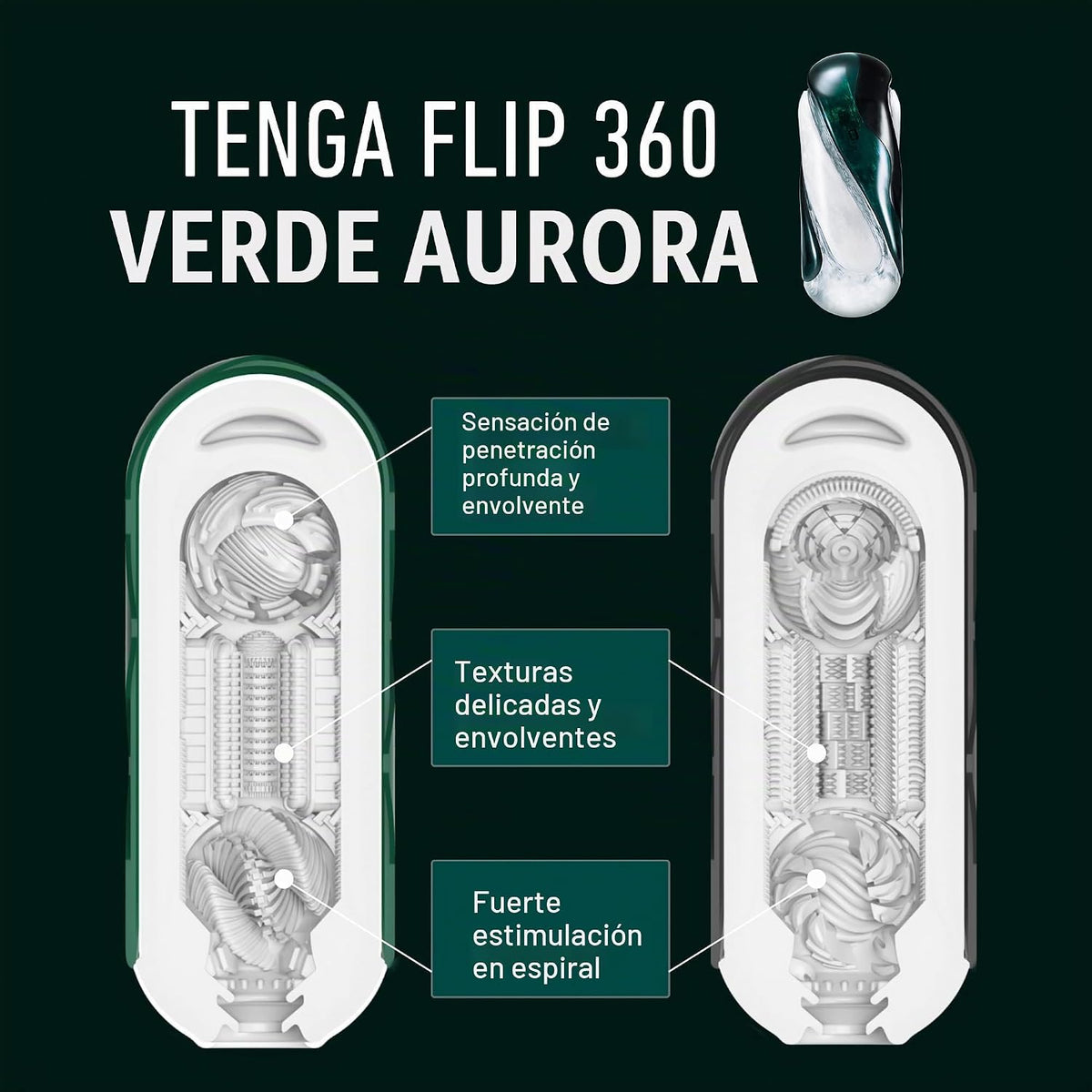 TENGA FLIP 360 Aurora Green - Funda masturbadora masculina lujosame...