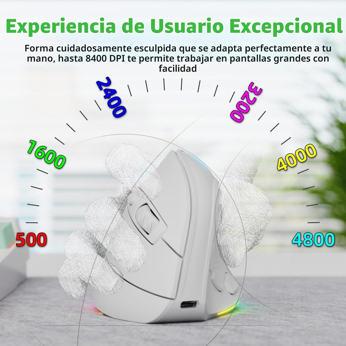IFYOO Ratón ergonómico vertical inalámbrico recargable RGB de 2.4G...