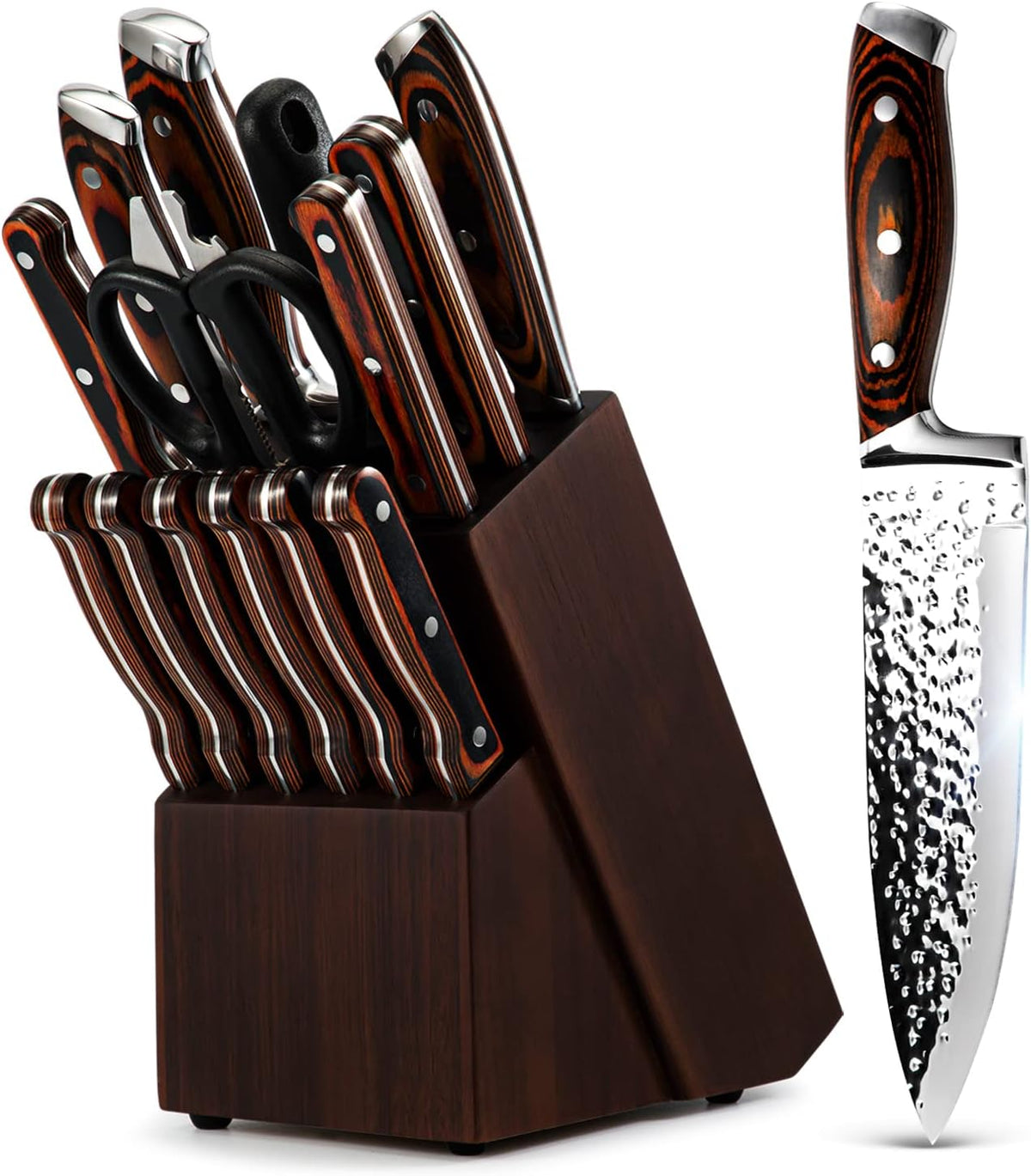 Juego de cuchillos de cocina, juego de cuchillos de 15 piezas con b...