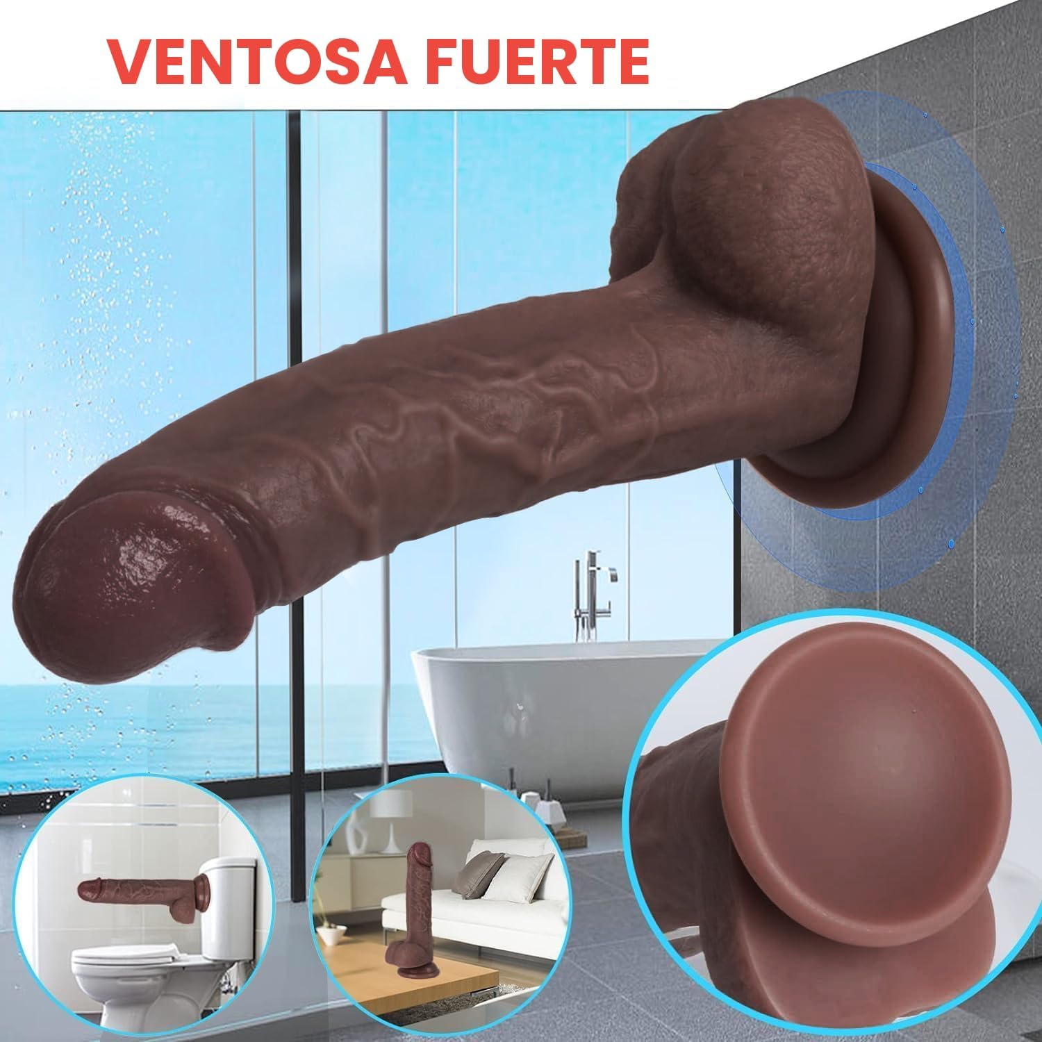 kstert Consolador de silicona líquida marrón realista de 7.8 pulgad...