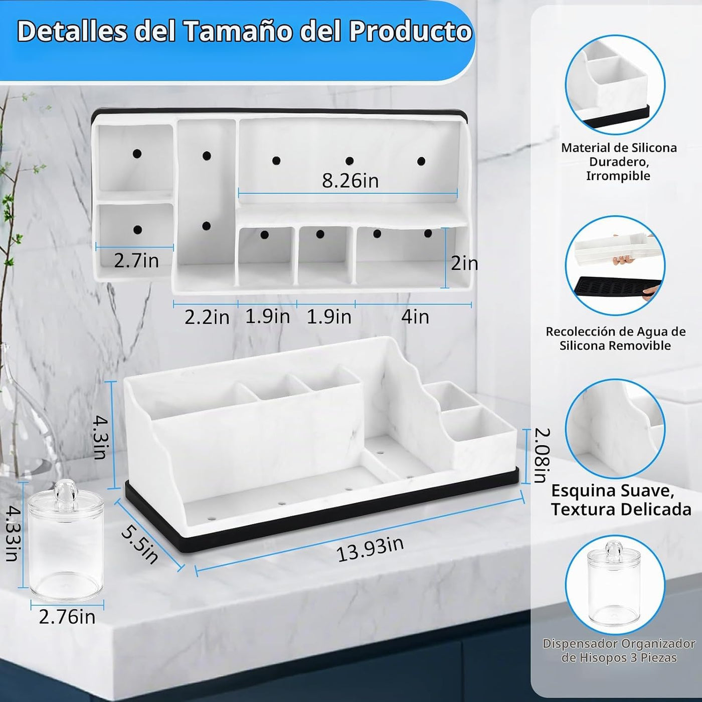 Organizador de Encimera de Baño, Soportes de Silicona Blanca para C...