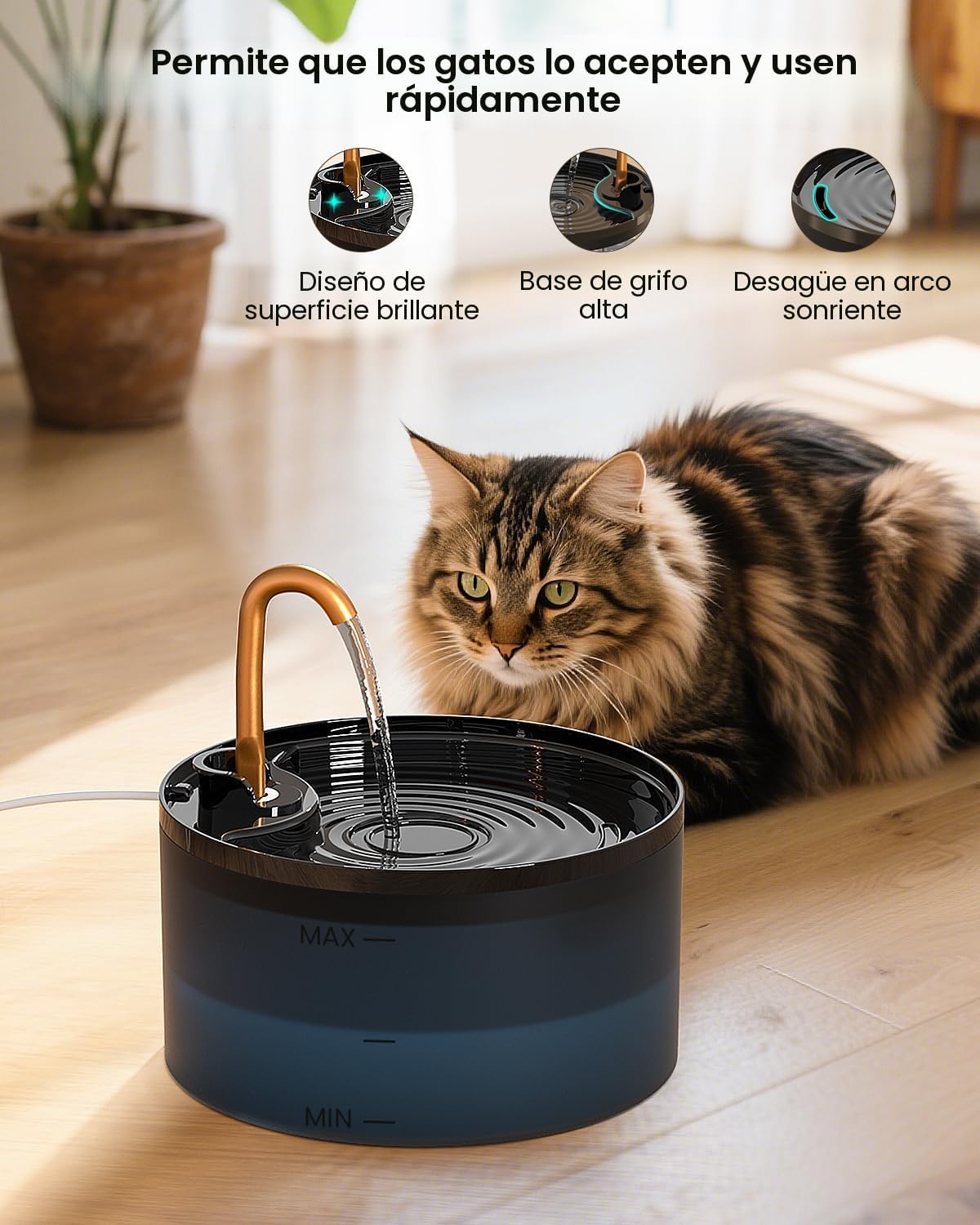 Fuente de agua para gatos, 2.1L\/71oz Fuente de gato para beber con...