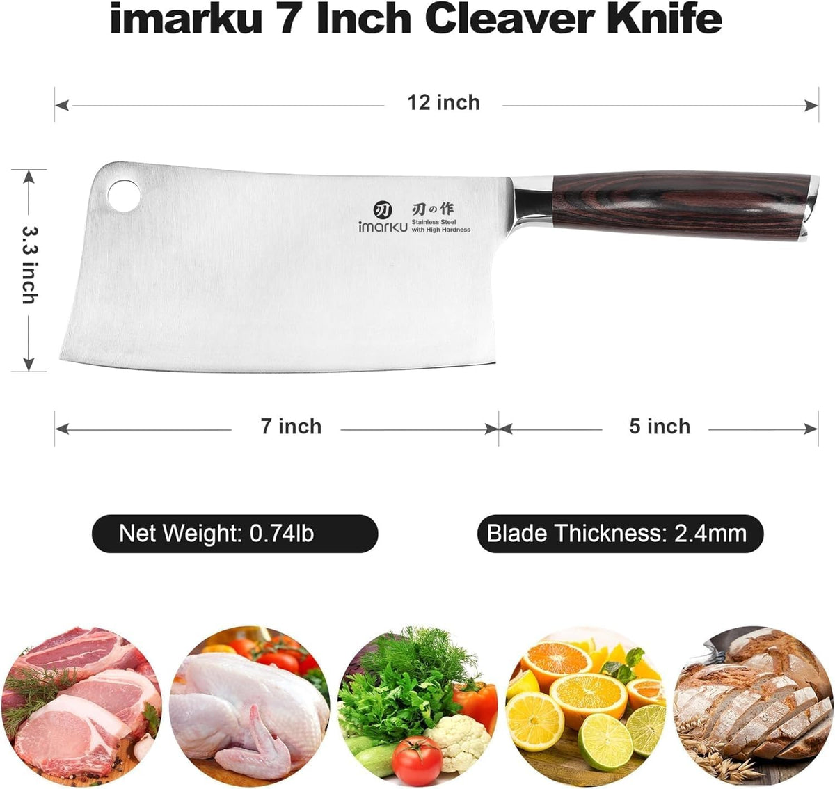 Cuchillo picador Imarku, de 7 pulgadas, hecho de acero inoxidable,...