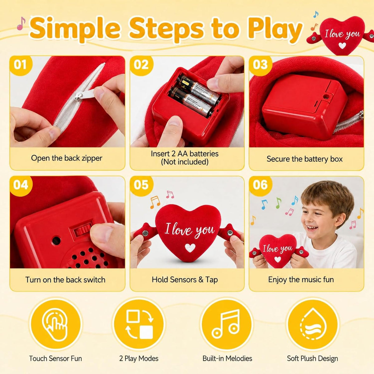 DoddyFun Juguetes sensoriales musicales, juego interactivo de peluc...