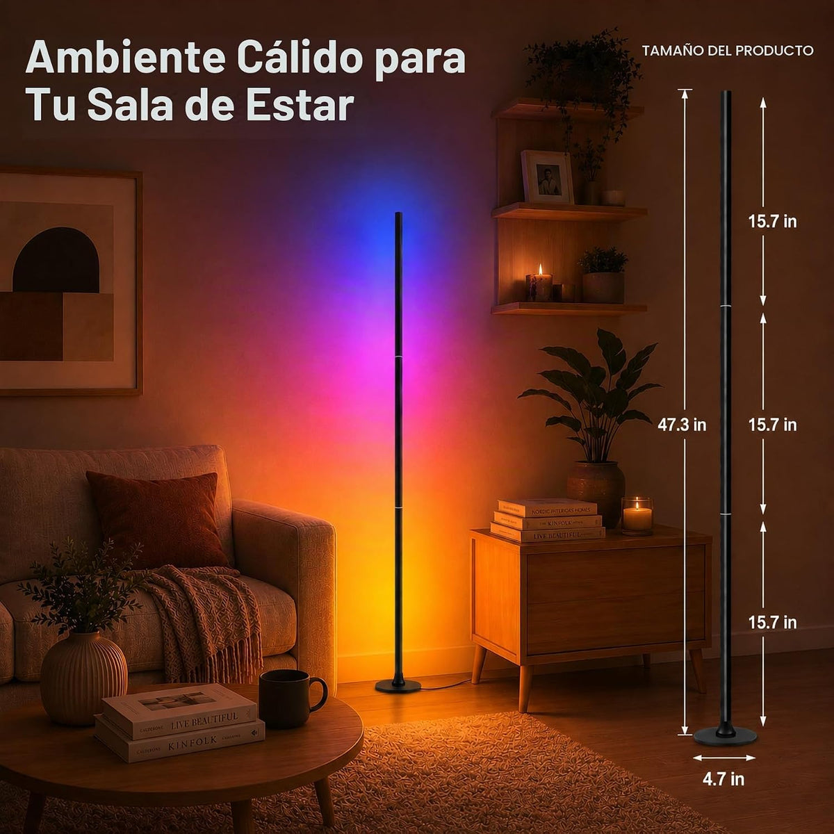 sylvwin Lámpara de pie de esquina, luz ambiental inteligente para s...