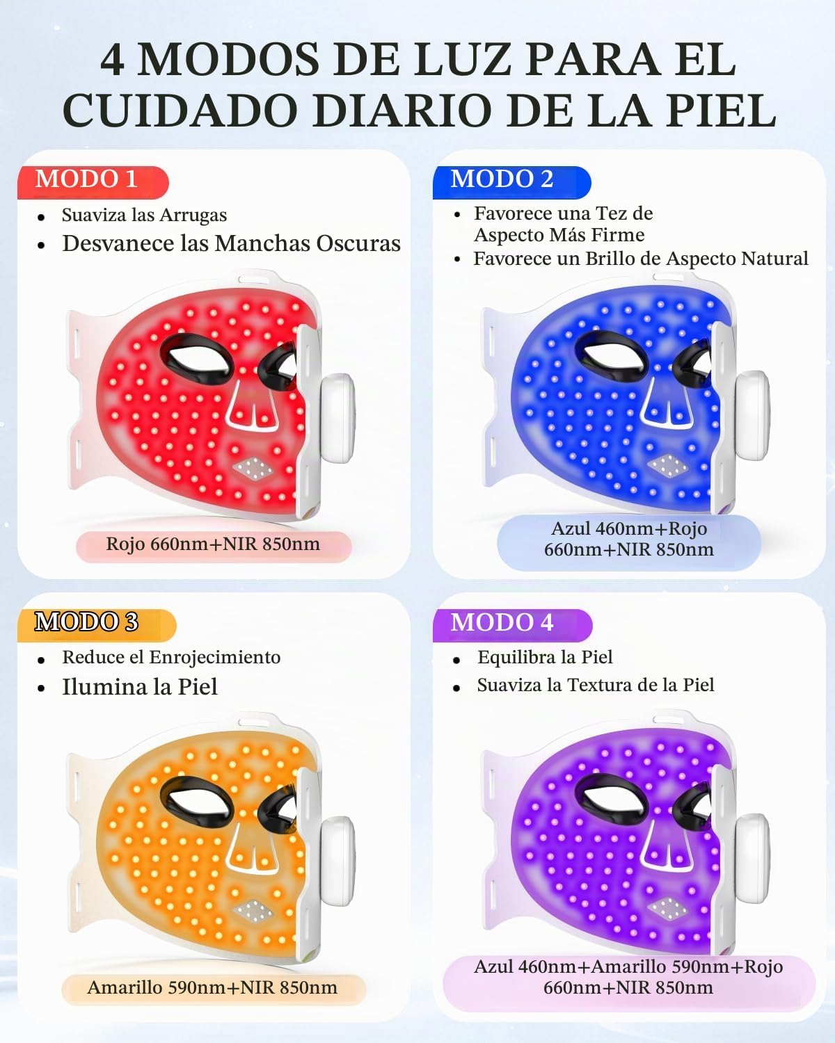 Terapia de luz con máscara facial LED, máscara inalámbrica de terap...