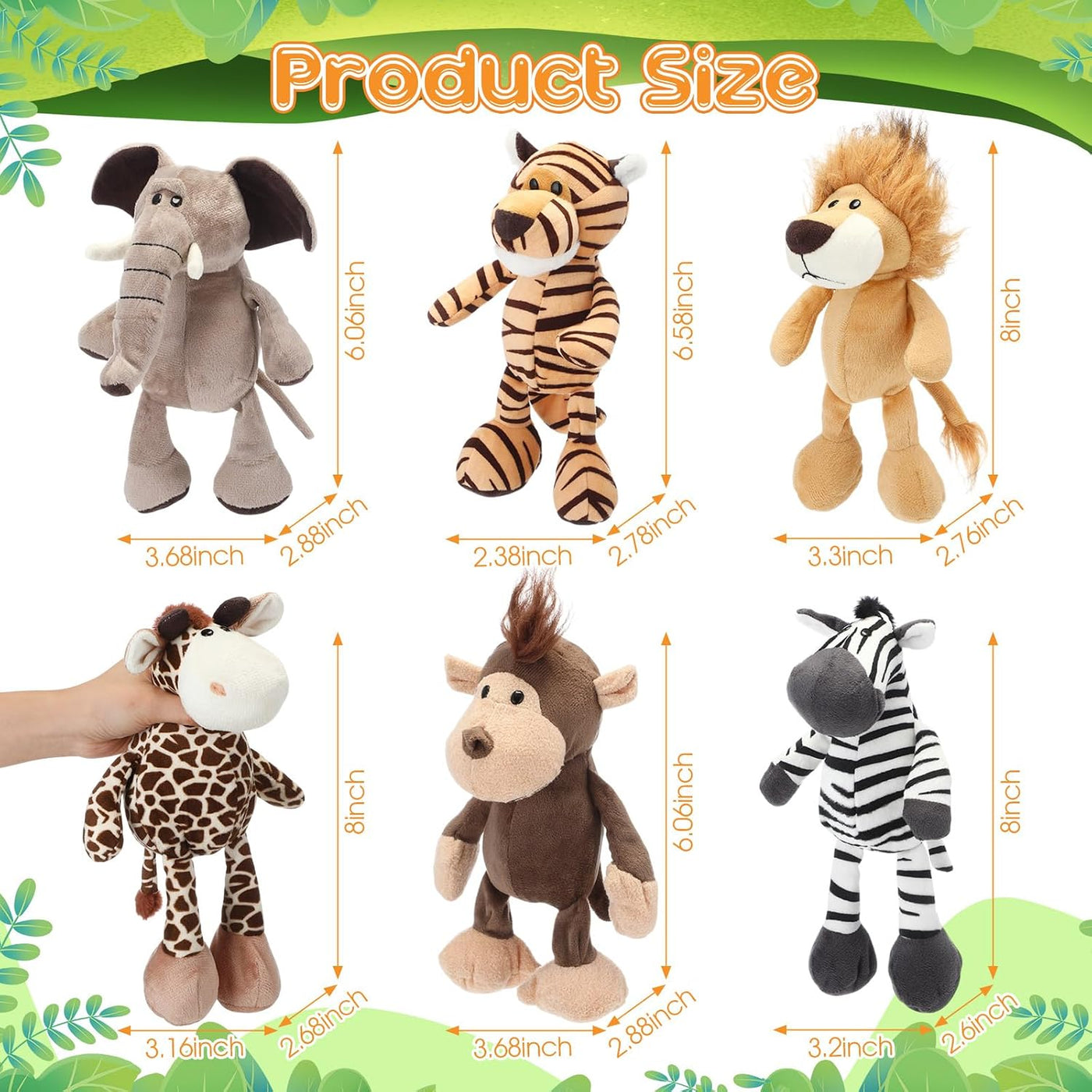 HyDren - Juego de 12 animales de peluche de safari de la selva, 8 p...