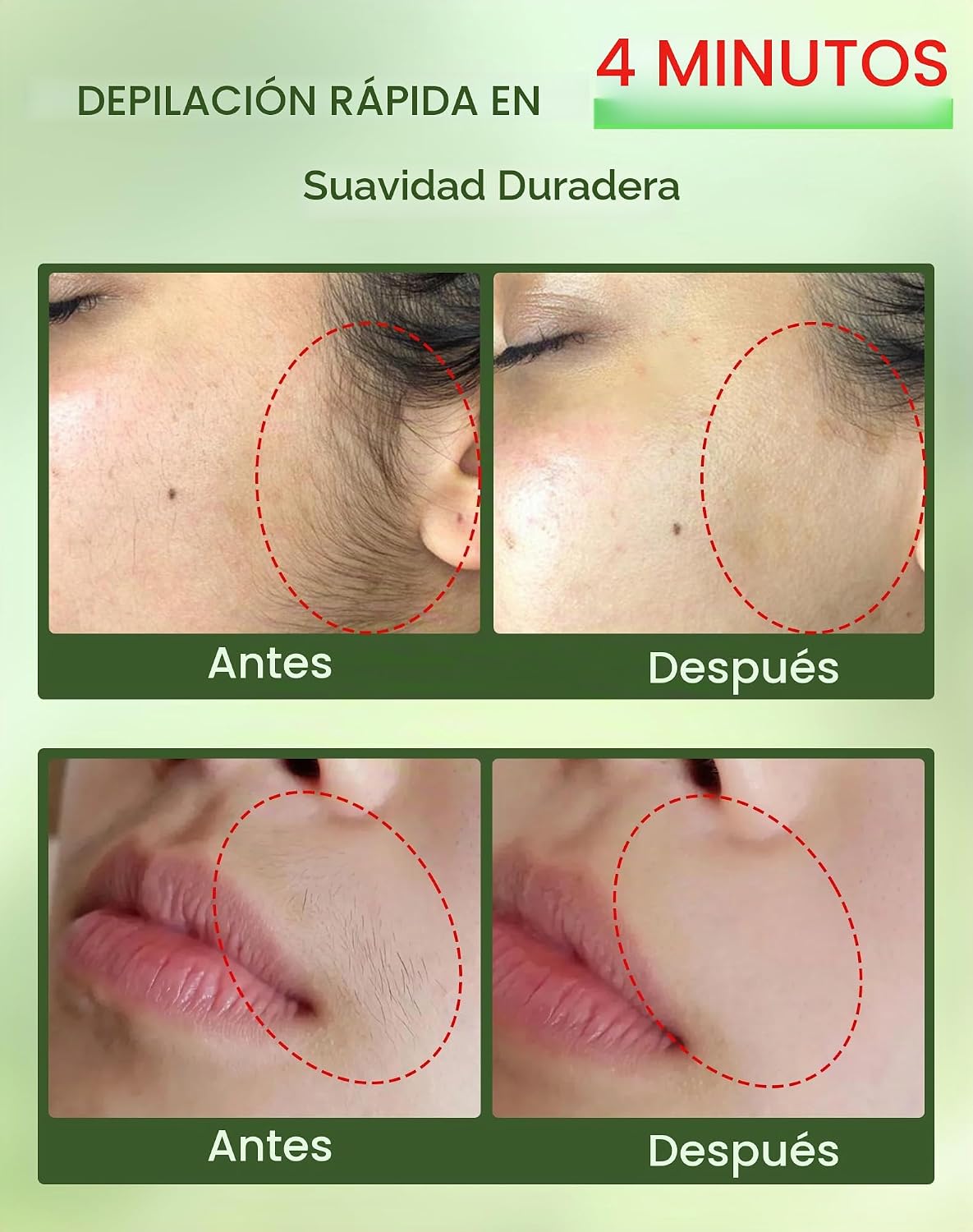 Crema de depilación facial sin dolor para mujeres - Kit 2 en 1 con...