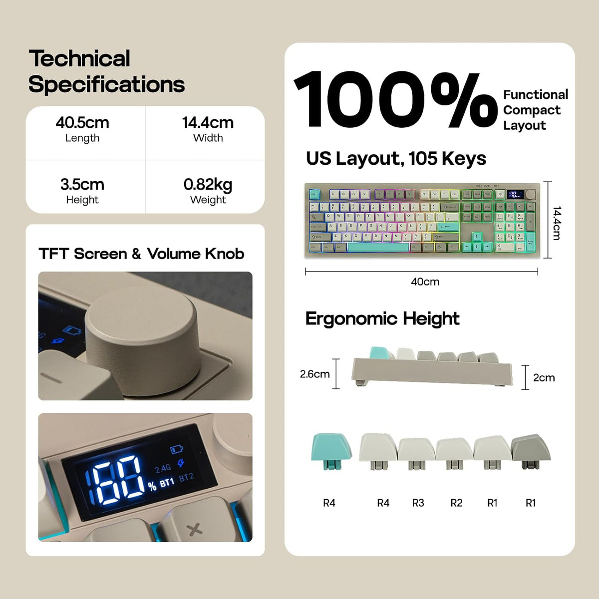 Teclado de membrana para juegos EPOMAKER Aula S102 PRO con pantalla...