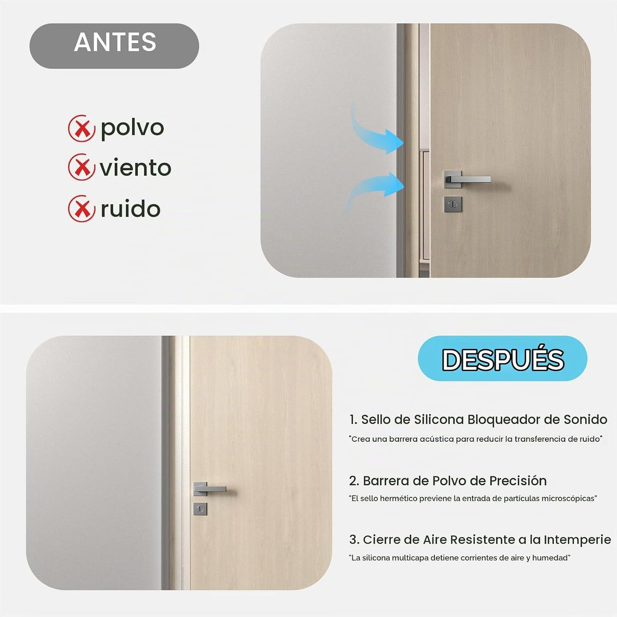 Elvone Burlete para puerta, tira de silicona adhesiva de 36 pies |...