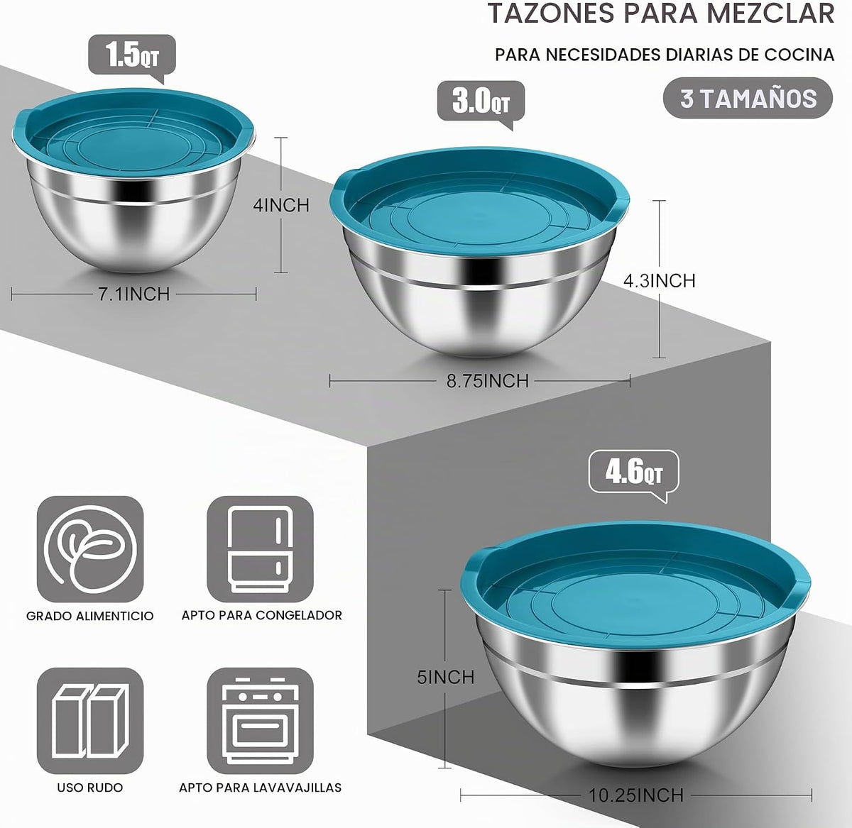 HaWare Tazones para mezclar con tapas herméticas, 6 cuencos de ensa...