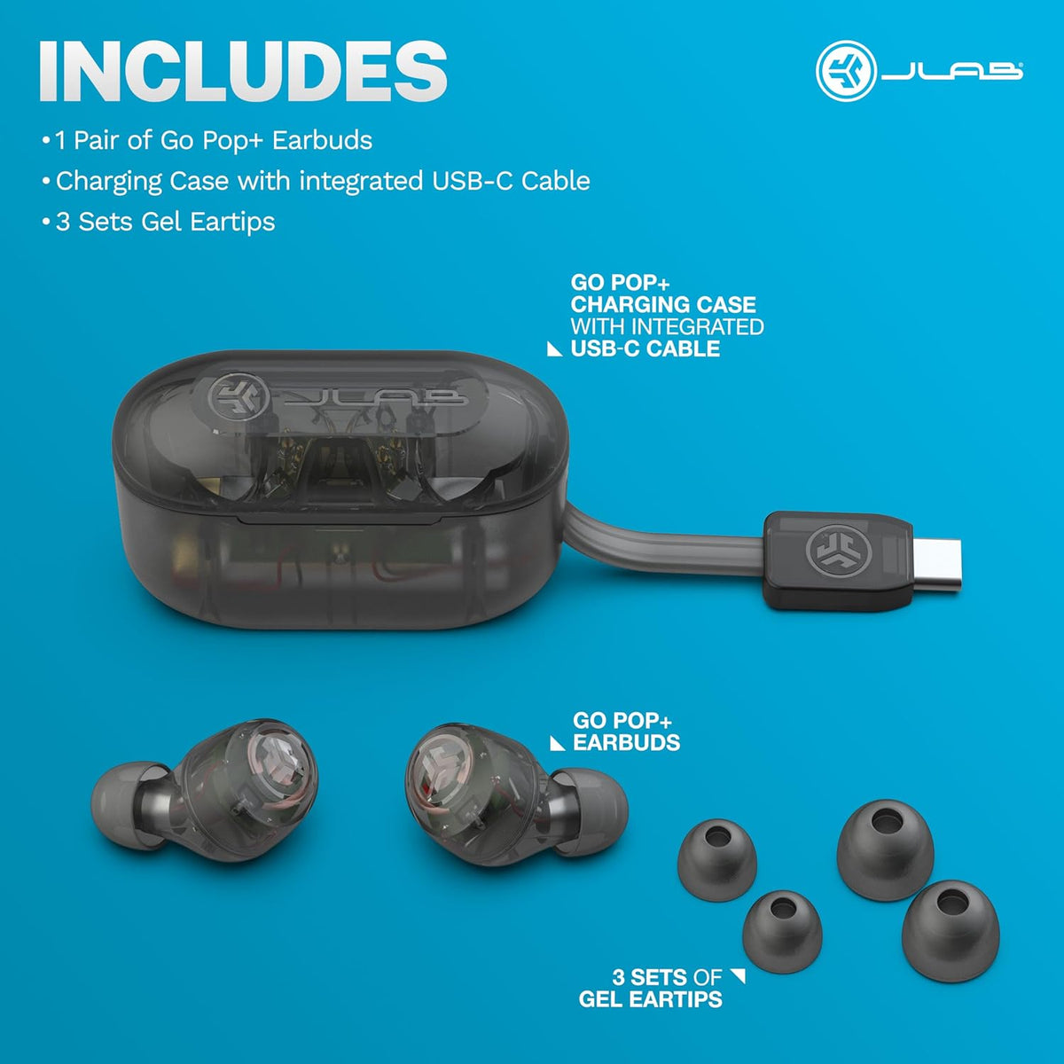 JLab Go Air Pop+ - Auriculares de conexión dual, sonido EQ3, transp...