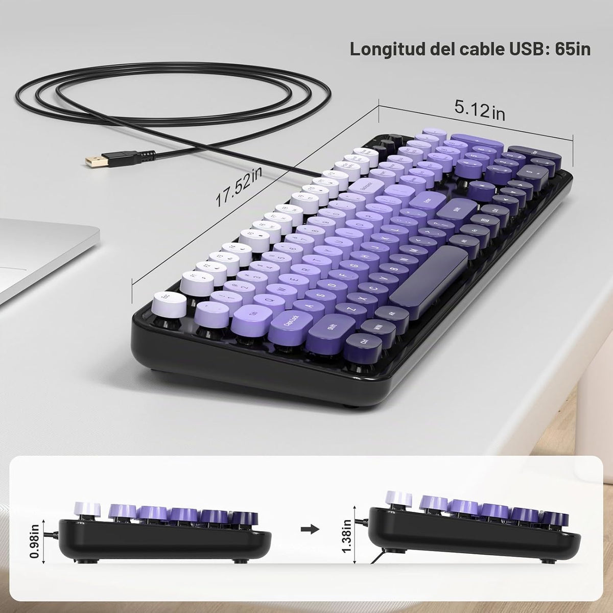MOWUX Teclado de computadora con cable, teclado USB redondo retro P...