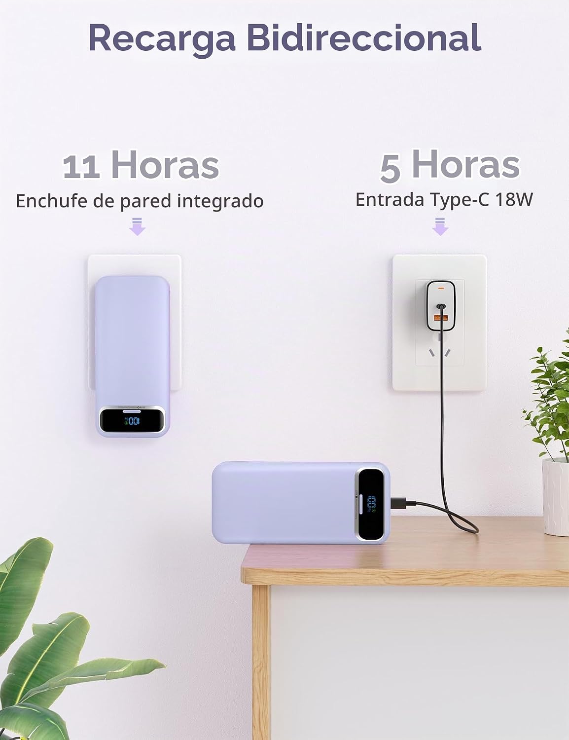 aonidi - Cargador portátil de 20000 mAh con cables integrados y enc...