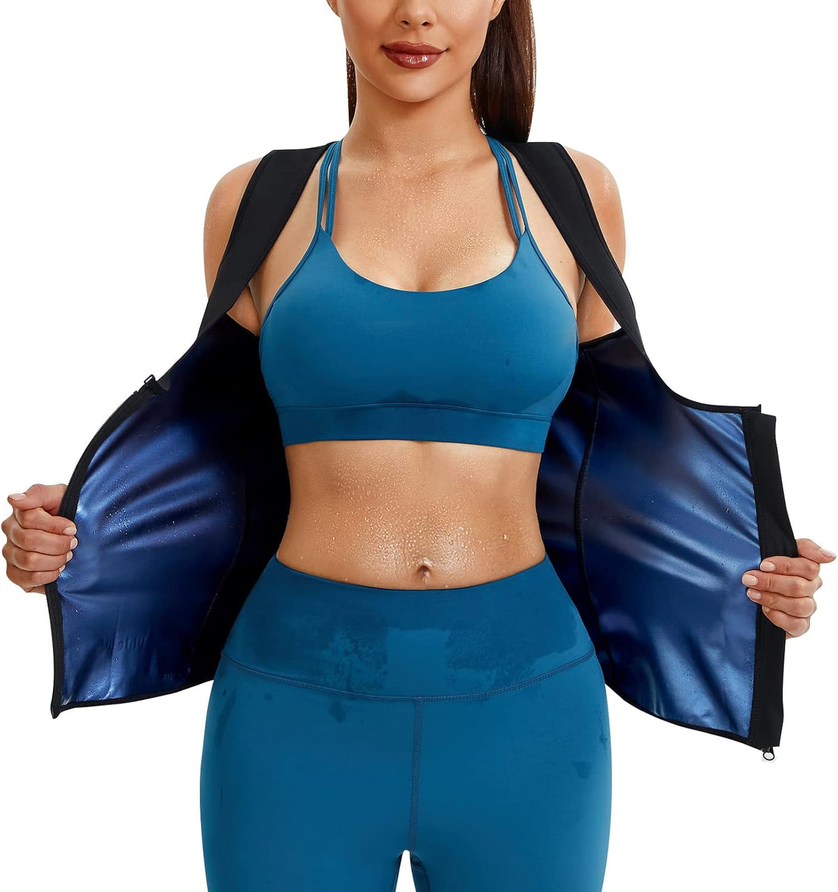 Junlan Traje de sauna para mujer, chaleco entrenador de cintura par...