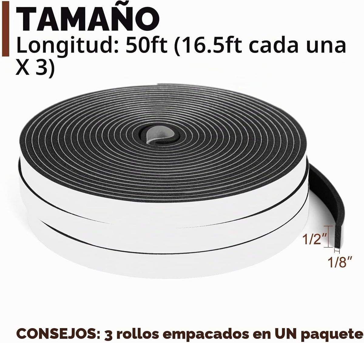 Yotache - Cinta adhesiva de espuma 1\/2" x 1\/8", aislamien...