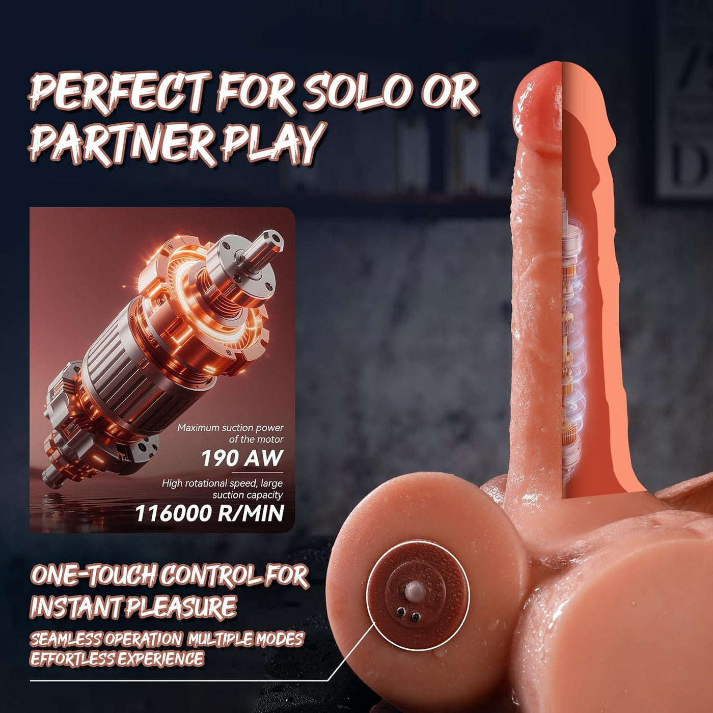 Baquick Juguetes sexuales para montar con consolador de empuje, pen...